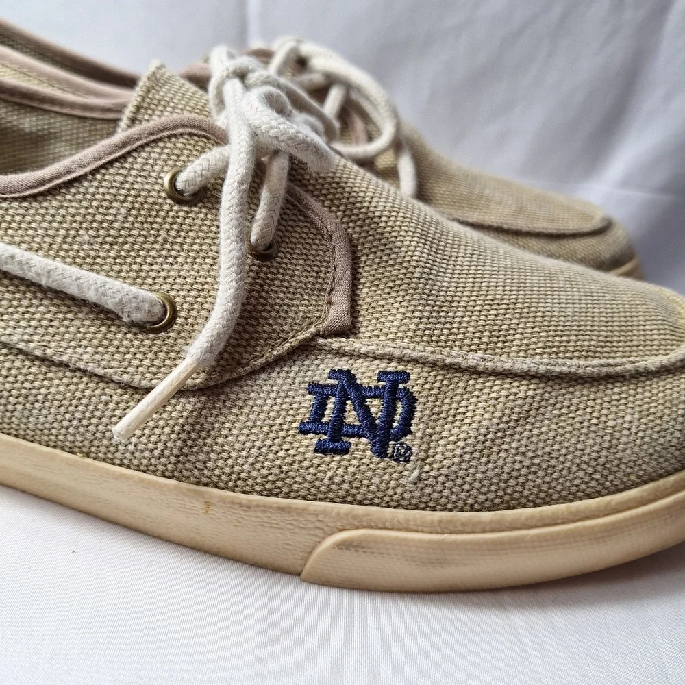 PRIMUS Notre Dame Fighting Irish Canvas Boat Deck Shoes Sz 12 Beige Blue Logo